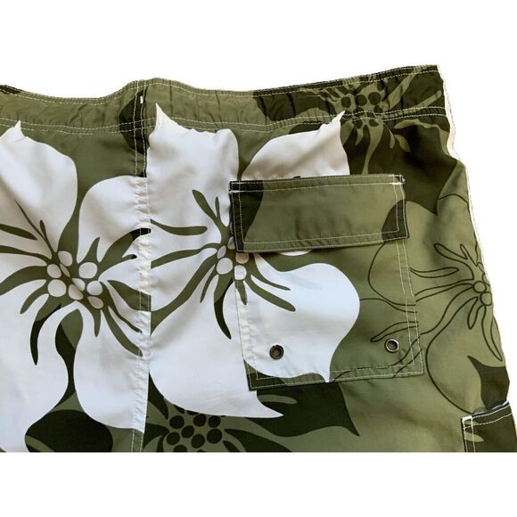 No Boundaries Green Floral Pattern Drawstring Board Shorts Mens Size Large - Picture 6 of 11